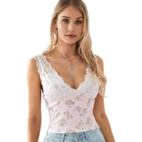 Women s Lace Cami Spaghetti Strap Sleeveless Crop Top See-Through Camisole Square Neck Tank Tops Y2K Slim Fit Shirt