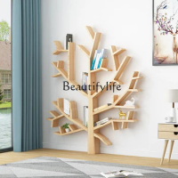 Creative Solid Wood Shelf Simple Art Bookshelf Tree-Shaped Full Wall Decoration Floor Display Stand