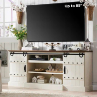 OKD Farmhouse 75" TV Stand for 80 85 Inch TV, Rustic Media Console Table with Sliding Barn Door, Large Highboy Entertainment