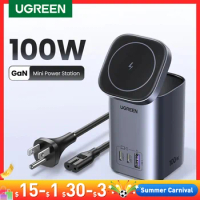 UGREEN GaN 100W Desktop Charger MFi Magnetic Wireless Charger for iPhone 15 14 13 Fast Charger Power Station for Laptop Notebook