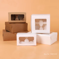 20pcs/lot Muffin Packaging Boxes 2/4/6 Cupcake Boxes,Kraft Paper Gift Cake Box with Pvc Window,craft Paper Box
