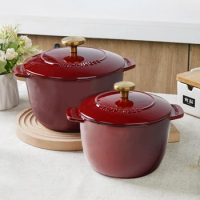 Three-dimensional Rice Kettle Pot Enameled Cast Iron Cookware Large Capacity Household Saucepan Micro Pressure Stew Pots Steamer
