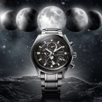 【CITIZEN 星辰】月相 超級鈦 光動能電波萬年曆手錶 送行動電源(BY1018-80E)