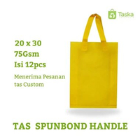 Taska - (12pcs) TAS SPUNBOND HANDLE 20x30 LUSINAN WARNA KUNING Lusinan Goodiebag Custom