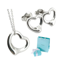 【Tiffany&Co. 蒂芙尼】價差七千元-純銀Open Heart 項鍊+耳環(兩件組)