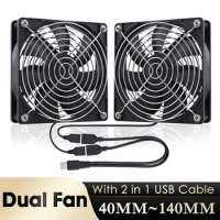 GDSTIME Dual 40mm 50mm 60mm 80mm 92mm 120mm 140mm DC 5V Powered USB Fans with 2 in 1 USB Cable for AV Receiver DVR Cooling