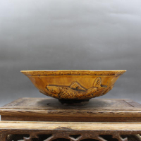 宋吉州窯沙金釉浮雕魚紋碗 手工仿古出土瓷器擺件 古董古玩收藏品1入