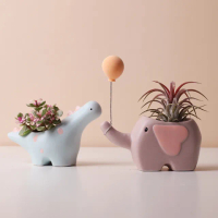 【沐森Green Life】2入組 小恐龍+粉紅大象多肉陶瓷花盆(不含植物)