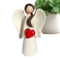 Angel Figurines Resin Angels Figurines Decor Praying Angel Sculpture Figurine Holding A Heart For Desk