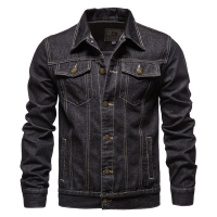 2023 Autumn lelaki pepejal Lapel Denim jaket fesyen motosikal Jeans jaket Hommes Slim Fit kapas kasual hitam biru Coats