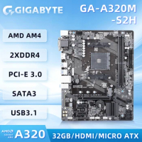 GIGABYTE GA-A320M-S2H Motherboard AMD A320 2 x DDR4 DIMM up to 64 GB 1 x M.2 4 x SATA USB 3.1 Gen 1 HDMI DVI-D Used Motherboard