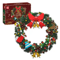 Christmas Wreath Building Blocks Holiday kit Eucalyptus Wreath Decorated DIY House Model for Xmas, Toys Gift for 8+ Kids Adults