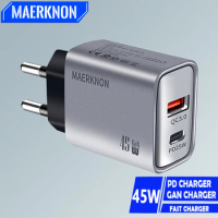 GaN 45W USB Charger Fast Charging Type C Quick Charger 3.0 Mobile Phone Adapter Chargers For iPhone 15 Samsung Xiaomi Huawei