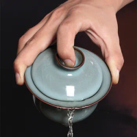 Gaiwan 5oz Kung Fu Teacup and Saucer Set Porcelain 150ml Chinese Cup for Tea Ceramic Mug Celadons Drinkware Handmade by Artist