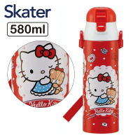 【日本Skater】超輕量不鏽鋼彈蓋式保冷水壺 580ml(HELLO KITTY-紅)