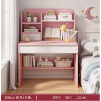 簡易電腦桌（淺粉+白100cm）