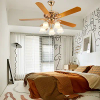 52" Leaves Chandelier Ceiling Fan Light 5 Blades Fan Home LED Lamp with Remote Control for Living Room Bedroom Office