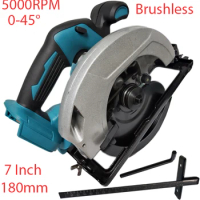 180mm 7 Inch Brushless Circular Saw 5000RPM 0-45° Cordless Woodworking Cutting Power Tool For Makita 18V Battery