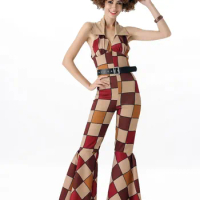 Free Shipping Halloween Costume New Arrival 70's Vintage Disco Jumpsuit Costume