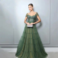 Sexy Backless Floor-Length Gowns Dresses For Banquet Party Prom Cocktail Evening Gowns Dark Green