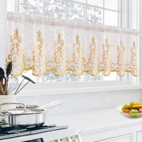 1 PC Embroidery Sheer Valance，Sweet and Cute Style Window and Cabient Short Curtain Decor，Rod Pocket Half Sheer Kitchen Curtain