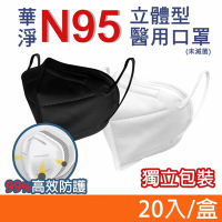【華淨醫材】N95立體型醫用口罩 黑色/白色 20入/盒