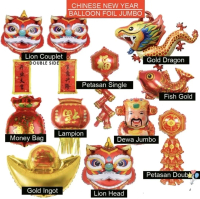 DEKORASI IMLEK TAHUN BARU CHINA NEW YEAR BALON FOIL BARONGSAI UANG EMAS LAMPION DEWA NAGA ULAR SHIO