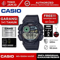 Jam Tangan Casio Pria WS-1500H-1AVDF Original Digital Hitam Fishing Gear Moon Data Sport WR 100M