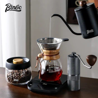 Bincoo 2-9PCS Glass Share Pot Pour Over Filter Coffee Set Coffee Beans Grinder Powder Needle Jar Kettle Coffee Pot Outdoor Kit