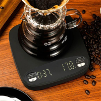 2KG/0.1g Drip Coffee Scale USB Charging Digital Kitchen Scale Waterproof Potable Scale LCD Display Precision Electronic Scale