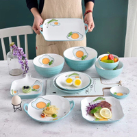 北歐小清新創意日式手繪荷包蛋陶瓷餐具米飯碗菜盤微波爐可用網紅