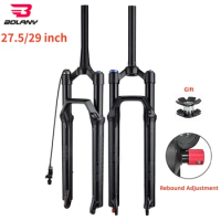 BOLANY Bicycle Air Fork 27.5 29 Inch Mountain Bike Suspension Fork 120mm Travel Straight/Tapered Rebound Adjustment 34mm Tube