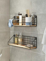 浴室置物架 免打孔墻上置物架鐵藝墻壁墻面廚房浴室衛生間掛墻裝飾洗手間隔板