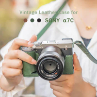 Vlogger Camera Case for SONY A7C Alpha 7C Half Case Portective Cover Leather Bag Shoulder Strap