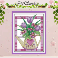 Purple Tulip Vase Patterns Counted Cross Stitch 11CT 14CT Cross Stitch Set Chinese Cross-stitch Kit Embroidery Needlework