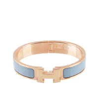 【HERMES】Clic H 玫瑰金釦琺瑯材質細版手環PM(風暴藍)(展示品)