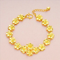 越南沙金花朵手鏈女士 黃銅鍍24k金項鏈仿真黃金結婚戒指套裝飾品