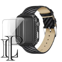 Carbon fiber Case+Strap For Apple watch band 44mm 40mm iWatch band 42mm/38mm watchband Bracelet Apple watch band 4 3 5 se 6