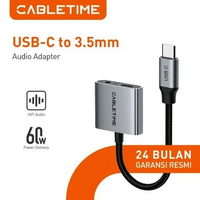 CABLETIME Soundcard HP USB C to Aux 3.5mm 2in1 with PD Audio Adapter Converter