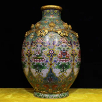 21" Chinese Pure Bronze cloisonne enamel 24K Gold love conjoined Vase Pot Bottle