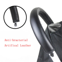 Pram Stroller Accessories Baby Stroller Armrest Protective Case Zipper Closure Pu Leather Armrest Covers for Handle Wheelchairs