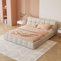 梵宜泡芙床簡約軟包布藝床現代意式奶油榻榻米輕奢主臥絨布雙人床