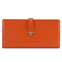 TOD’S T Timeless T字LOGO小牛皮釦式長夾(橘黑)
