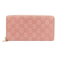 【二手名牌BRAND OFF】GUCCI 古馳 粉色 Guccissima 皮革壓紋 拉鍊長夾