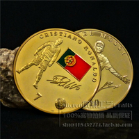 2枚全套 梅西+C羅納爾多 足球體育系列硬幣鍍金幣紀念章messi