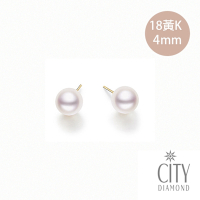 【City Diamond 引雅】18K日本AKOYA珍珠4MM黃K金耳環(東京Yuki系列)