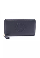 Gucci Pre-Loved Gucci Soho Interlocking G round zipper long wallet leather Navy