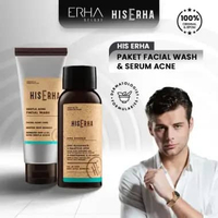 HIS ERHA Gentle Acne Facial Wash + Essence Serum - Perawatan Wajah Jerawat Pria