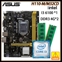 LGA 1151 ASUS H110-M/M32CD+i3 6100+DDR3 4Gx2 Motherboard Kit DDR3 Intel H110 Chipset Support Core i3 i5 i7 16GB RAM M-ATX