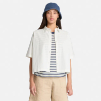 【Timberland 官方旗艦】女款白色短版襯衫(A67Q3CM9)